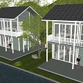 Waterfront Detached Villas With Lawn Trees And Balcony In Sunset Sky