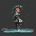 Pink Haired Game Movie Character With Decorative Blue Hat White Blue Outfit And Glowing Circular Platform