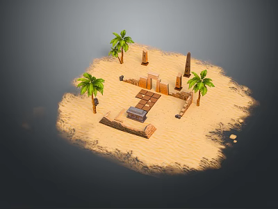 Desert Sand Scene Design With Palm Trees Stone Pillars And Structures 3d model