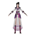 Female Character In Traditional Purple Outfit Standing With Mythical Creature Design