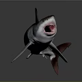 Realistic Shark With Open Mouth Gray Body Red Interior And Dark Fins On Gray Background