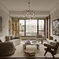 Elegant Modern Living Room Interior With Beige Sofa Armchair Coffee Table Chandelier And Decorative Art