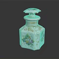 Antique Porcelain Bottle With Ornate Lid Colorful Hand Painted Patterns And Golden Accents
