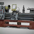 Industrial Lathe Machine Featuring Control Panel Digital Display Rotary Components And Red Base