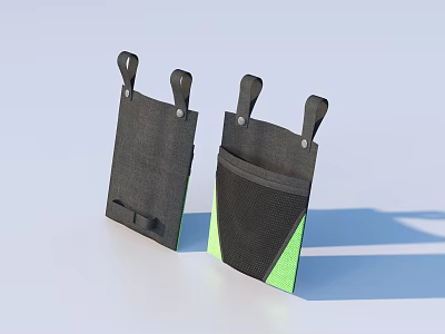 Practical Black Hanging Storage Bags With Green Accents And Hook Design For Home 3d model