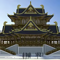 Traditional Chinese Ancient Architecture With Multi Tiered Gold Black Roof And Ornate Eaves