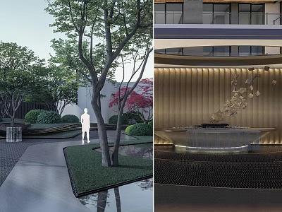 Modern Sales Office Building with Landscaped Gardens Reception Area and Elegant Decor 3d model