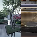 Modern Sales Office Building with Landscaped Gardens Reception Area and Elegant Decor
