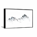 Three Framed Ink Wash Landscape Paintings With Mountain Scenery On Brown Wall