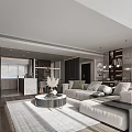 Modern Living and Dining Room with Sofa Coffee Table Pendant Lighting and Wooden Floor