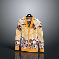 Yellow And White Printed Cardigan With V Neck And Decorative Patterns 3d model