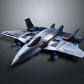 Futuristic Fighter Jet Model With Sleek Metallic Body And Blue Accent Lights