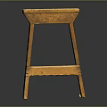 Rustic Wooden Stool Featuring Square Seat Four Legs And Natural Wood Grain Texture