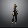 Stylish Woman With Blonde Hair Wearing Gray Coat Purple Top Black Pants And White Shoes