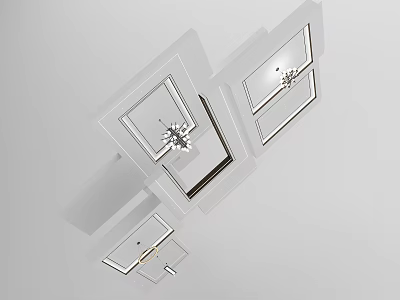 Modern White Ceiling With Multiple Square Recessed Designs And Chandeliers 3d model