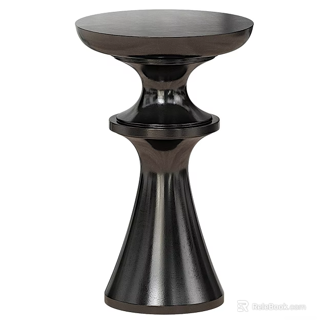 Black Metal Side Table With Elegant Goblet Shaped Base And Round Top 3d model