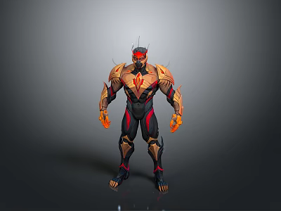Sci Fi Warrior Character Design With Black Red Gold Armor And Glowing Elements 3d model
