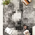 Modern Square Rug With Geometric Square Patterns In Black White And Gray Tones 3d model