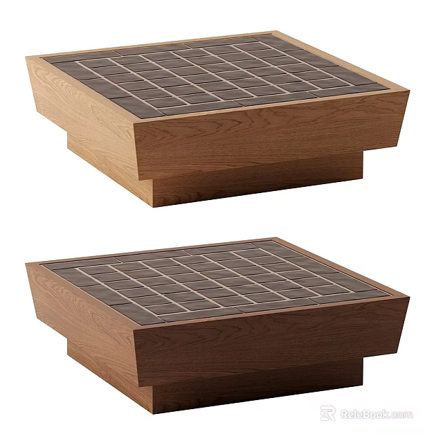 Modern Wooden Coffee Table With Grid Pattern Top And Solid Wood Design 3d model