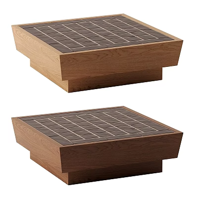 Modern Wooden Coffee Table With Grid Pattern Top And Solid Wood Design 3d model
