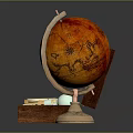 Vintage Decorative Ornament Set With Wooden Box Globe Maps And Small Decorative Pieces