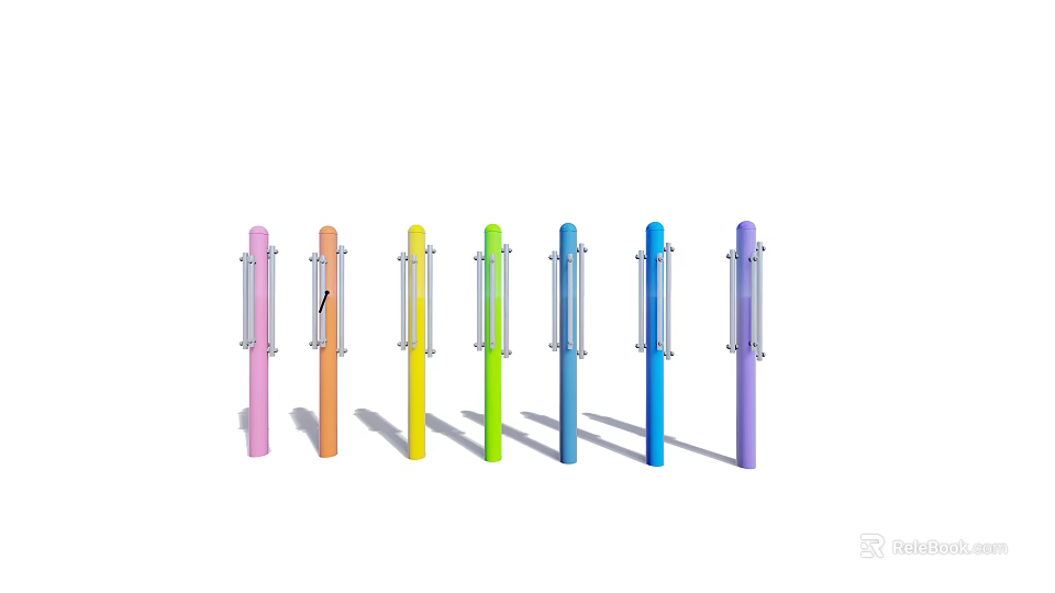 Colorful Musical Instruments And Art Supplies Display Racks With Transparent Panels 3d model 