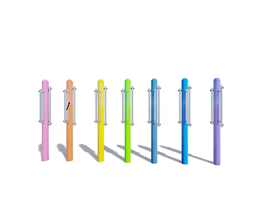 Colorful Musical Instruments And Art Supplies Display Racks With Transparent Panels 3d model