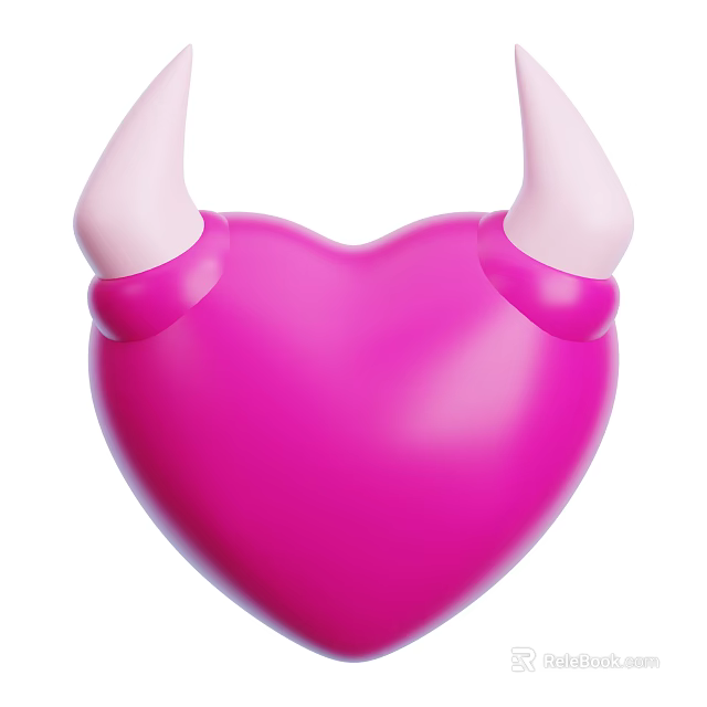 Cute Pink Heart Shaped Decorative Ornament Set With White Horn Like Decorations 3d model 