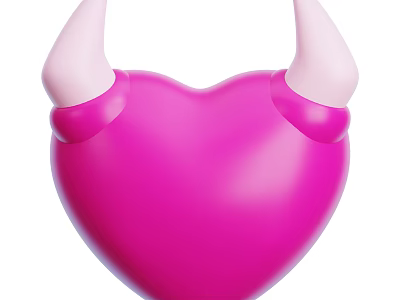 Cute Pink Heart Shaped Decorative Ornament Set With White Horn Like Decorations 3d model