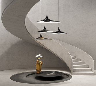 Quiet rotating staircase chandelier sculpture ornaments 3d model