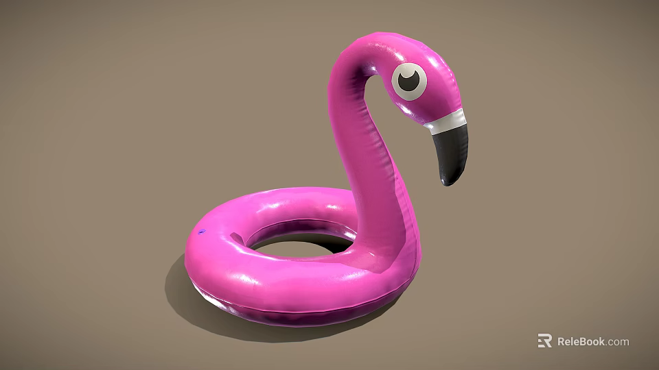 Bright Pink Flamingo Shaped Inflatable Swimming Ring for Summer Pool Use 3d model 