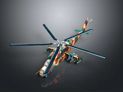 Camouflage Helicopter With Multiple Rotors And Detailed Modern Body Structure 3d model