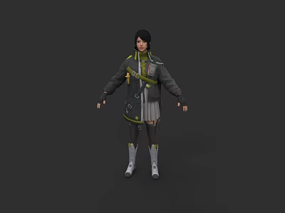 Stylish Green And Black Jacket With Pleated Skirt And Decorative Belt Details 3d model