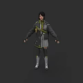 Stylish Green And Black Jacket With Pleated Skirt And Decorative Belt Details