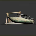 Scene Components With Wooden Swing Vintage Toy Car Small Boat Stool Chair On Sandy Surface