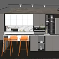 Modern Kitchen Interior Design With Island Counter Wooden Chairs And Pendant Lights