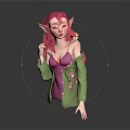Pink Haired Elf Character Holding Small Bird Wearing Purple Camisole And Green Coat