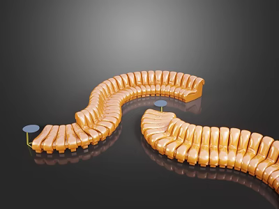 Modern Orange Curved Sectional Sofa With Glossy Surface And Minimalist Interior Design 3d model