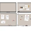 Various Whiteboards With Notes Drawings And Colored Push Pins For Organization