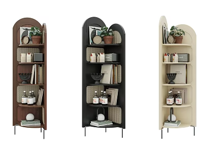 Elegant Decorative Cabinets With Plants Books And Decorative Items In Three Colors 3d model