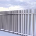 Modern Sleek Metal Railings Featuring Vertical Slats and Sectioned Design on Blue Background
