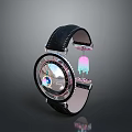 Elegant Modern Watch With Black Leather Strap And Transparent Dial Design 3d model