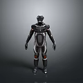 Futuristic Armored Sci Fi Character With Black Silver Armor Red Accents
