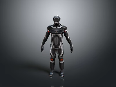 Futuristic Armored Sci Fi Character With Black Silver Armor Red Accents 3d model