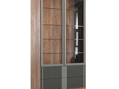 Modern Wooden Storage Cabinet With Glass Door And Gray Drawer Fronts Contemporary Design 3d model