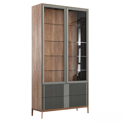 Modern Wooden Storage Cabinet With Glass Door And Gray Drawer Fronts Contemporary Design 3d model