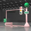 Interactive Zone with Lost And Found Traffic Light Green Sphere Pink Pole And ENTER Sign 3d model