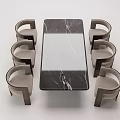 Modern Rectangular Dining Table Set With Marble Top And Six Upholstered Armchairs 3d model