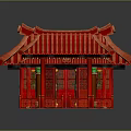 Chinese Traditional Red Architecture With Overhanging Eaves Red Roof Wooden Pillars And Open Veranda