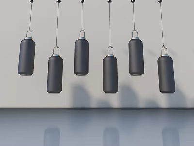 Modern Hinged Door Room With Black Cylindrical Pendant Lights And Reflective Floor 3d model